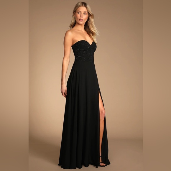 Lulus - Remember This Moment Black Rhinestone Strapless Maxi Dress (Small) - Picture 3 of 5